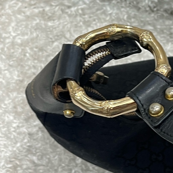 Gucci  Bamboo Ring Half Moon Medium Black Canvas - Picture 5 of 16